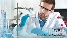  Presentation with laboratory - PPT theme featuring scientist working at the laboratory background and a light blue colored foreground