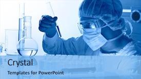  Presentation with scientist - Amazing PPT layouts having scientist working at the laboratory backdrop and a light blue colored foreground