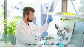  Presentation with biochemistry research laboratory - PPT theme with scientist-working-in-lab-doctor background and a light blue colored foreground