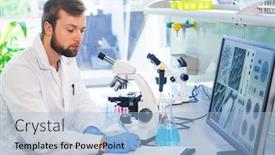  Presentation with biotechnology laboratory - Cool new presentation theme with scientist-working-in-lab-doctor backdrop and a light blue colored foreground