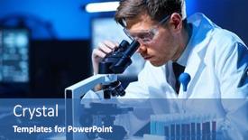  Presentation with laboratory microbiology - PPT theme featuring scientist-working-in-lab-doctor background and a ocean colored foreground