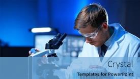  Presentation with lab test - Cool new PPT layouts with scientist-working-in-lab-doctor backdrop and a light blue colored foreground