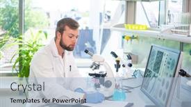  Presentation with laboratory microbiology - Theme enhanced with scientist-working-in-lab-doctor background and a light blue colored foreground