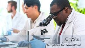  Presentation with doctors day - Colorful PPT theme enhanced with scientist-working-in-lab-doctors backdrop and a light blue colored foreground