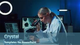  Presentation with biotechnology laboratory - Slide set consisting of scientist-working-in-lab-female background and a ocean colored foreground