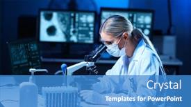  Presentation with biotechnology laboratory - Colorful slides enhanced with scientist-working-in-lab-female backdrop and a teal colored foreground