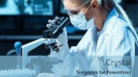  Presentation with laboratory microbiology - Presentation design consisting of scientist-working-in-modern-lab background and a light blue colored foreground