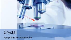  Presentation with female powerlifting - Amazing PPT layouts having scientist working on a microscope backdrop and a  colored foreground