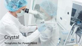  Presentation with biotech - Presentation theme consisting of scientist working on biotech background and a light gray colored foreground