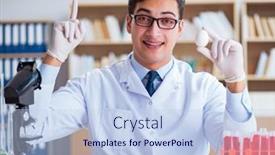  Presentation with organic - PPT theme with scientist-working-on-organic-fruits background and a light blue colored foreground