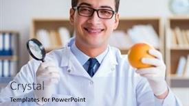  Presentation with organic - Presentation theme consisting of scientist-working-on-organic-fruits background and a light blue colored foreground