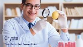  Presentation with organic - Slide deck featuring scientist-working-on-organic-fruits background and a sky blue colored foreground