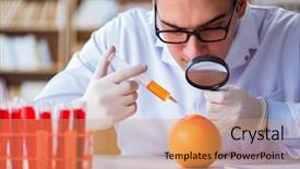  Presentation with dna - Amazing presentation design having dna diet - scientist working on organic fruits backdrop and a coral colored foreground