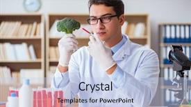  Presentation with dna - Colorful presentation design enhanced with dna diet - scientist working on organic fruits backdrop and a light blue colored foreground