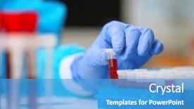  Presentation with laboratory blood test tubes - Beautiful theme featuring scientist working with blood sample backdrop and a teal colored foreground