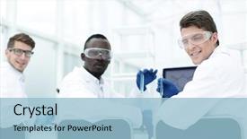  Presentation with microbiology - Amazing slides having scientists discusses the result backdrop and a light blue colored foreground