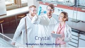  Presentation with lab - Cool new PPT theme with scientists-doing-science backdrop and a sky blue colored foreground