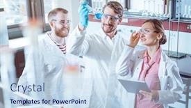  Presentation with lab - Cool new PPT layouts with scientists-doing-science backdrop and a sky blue colored foreground