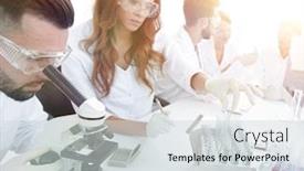  Presentation with lab test - Presentation theme having scientists-examining-in-the-lab background and a light gray colored foreground