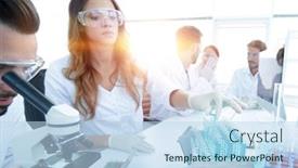  Presentation with lab test - Audience pleasing slide deck consisting of scientists-examining-in-the-lab backdrop and a sky blue colored foreground