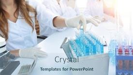  Presentation with lab test - Colorful theme enhanced with scientists-examining-in-the-lab backdrop and a light blue colored foreground
