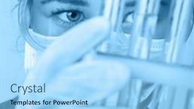  Presentation with lab test - Audience pleasing presentation theme consisting of scientists-experiment-in-a-lab backdrop and a light blue colored foreground