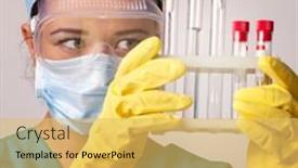  Presentation with lab test - Slide set with scientists-experiment-in-a-lab background and a yellow colored foreground