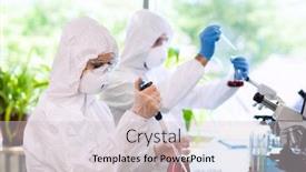  Presentation with lab test - Cool new slides with scientists-in-protection-suits backdrop and a light gray colored foreground