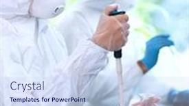  Presentation with laboratory equipment - Presentation enhanced with scientists-in-protection-suits background and a sky blue colored foreground