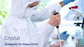  Presentation with laboratory equipment - Slides with scientists-in-protection-suits background and a sky blue colored foreground