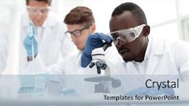  Presentation with research - Presentation theme with scientists is conducting research background and a light blue colored foreground