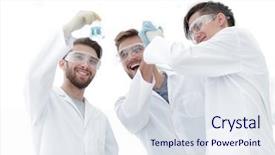  Presentation with microbiology - Slide deck with scientists look at the result background and a sky blue colored foreground