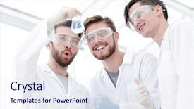  Presentation with microbiology - Slide set consisting of scientists look at the result background and a sky blue colored foreground