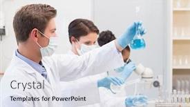  Presentation with laboratory - Cool new presentation with precipitation - scientists looking at precipitates backdrop and a sky blue colored foreground