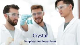  Presentation with work - PPT theme having scientists rejoice at the result background and a sky blue colored foreground