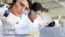  Presentation with laboratory - Audience pleasing presentation consisting of scientists working in a laboratory backdrop and a  colored foreground