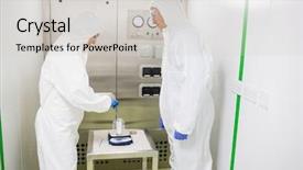  Presentation with hazardous - PPT theme having scientists working with hazardous material background and a light gray colored foreground