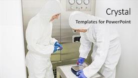  Presentation with hazardous - Slide set enhanced with scientists working with hazardous material background and a light gray colored foreground