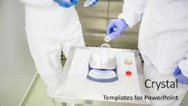  Presentation with hazardous - Slide set enhanced with scientists working with hazardous material background and a soft green colored foreground