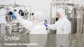  Presentation with vat - Slide set featuring scientists working with large vat background and a gray colored foreground