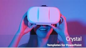  Presentation with experience - Beautiful presentation featuring woman touching air during the vr experience backdrop and a ocean colored foreground