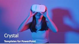  Presentation with cyber - Presentation theme with woman watching with vr headset with cyber lighting background and a ocean colored foreground