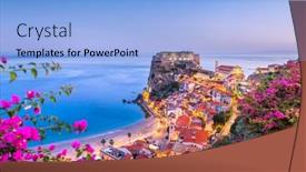  Presentation with coast - PPT theme featuring scilla-italy-on-the-mediterranean background and a light blue colored foreground