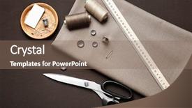  Presentation with tailoring - Slide deck consisting of scissors - accessories for tailoring on table background and a coral colored foreground