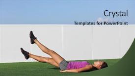  Presentation with workout - Presentation theme having scissors - fitness woman training abs workout background and a light blue colored foreground