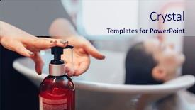  Presentation with hair shampoo - Presentation theme enhanced with scissors - hairdresser washes customer hair background and a sky blue colored foreground