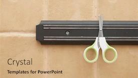  Presentation with kitchen - Beautiful slide set featuring scissors-against-kitchen-s-wall backdrop and a coral colored foreground