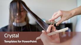  Presentation with hair salon - Audience pleasing slide set consisting of scissors and comb cutting backdrop and a tawny brown colored foreground