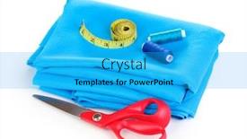  Presentation with thread - Slide set enhanced with scissors bright thread measuring tape and fabric isolated on white background and a cyan colored foreground