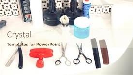  Presentation with barber shop - Slide set featuring counter in barber shop background and a cream colored foreground